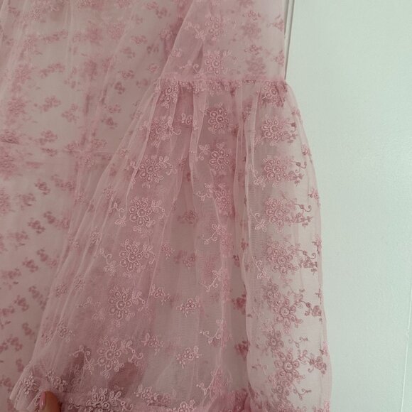 NWT DOEN Adalise Midi Dress Sz Large Tulip Pink Floral Lace Sheer Beach Cover-Up - Picture 3 of 11